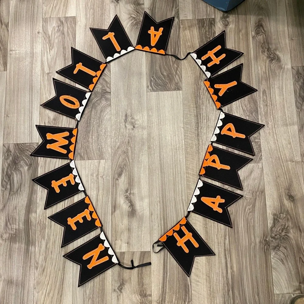 Unbranded Happy Halloween Banner Black Orange Good Felt Pennant Garland